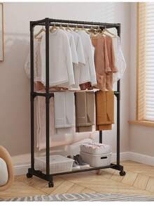 Home Bedroom Freestanding Multi-Functional Hanging Clothes Rack With Movable Wheels, Minimalist Drying And Clothing Hanger, Coat Rack. - A - View 8