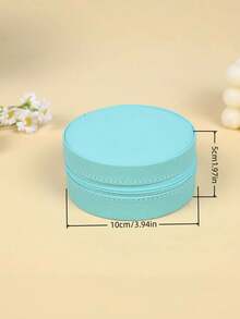 1PC Round Zipper Leather Jewelry Storage Box Foldable Portable Necklace Earring Ring Organizer Case For Travel Home Gift - Multicolor - View 2