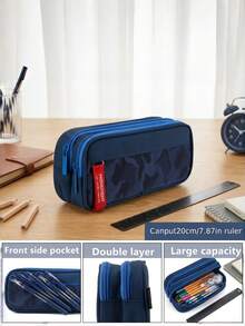 1Pc Large Capacity Pencil Case Multifunctional Pen Bag Organizer Durable Creative Desk Storage Pouch For School Office Stationery Supplies Study Gift - multicolor - View 5