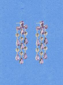 Popjeli A Light Luxury Creative Exquisite Geometric Clear Fringed Earrings - Purple - View 5