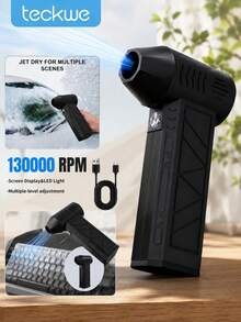 Teckwe 1 Piece ABS High Toughness Shell 130000RPM Ultra High Speed Brushless Motor Violent Turbo Fan Adjustable Wind Speed Portable Rechargeable Mini Jet Fan Multifunctional For Outdoor Travel Camping Car Interior Computer Keyboard Dust Cleaning 2500mAh - multicolor - View 2