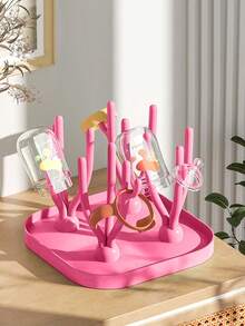 5 Warna Rak Pengering Botol Bayi, Aksesoris Alat Makan untuk Mengeringkan Botol Bayi, Klip Botol/Sikat Botol Opsional + Set Rak Pengering - Berwarna merah muda - View 1