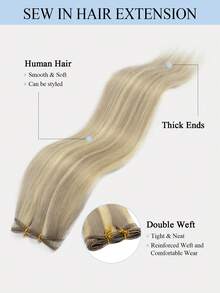Natural Human Hair Weft-Double Weft Suitable For Sewing In Extensions,Ash Blonde Highlighted Bleach Blonde Color,12-14"Clip-In &Tape-In |Soft Smooth Texture,Straight Hair With Soft & Smooth Texture Hair Wefts For Women & Men,For Graduation Season - S17-613 - View 6