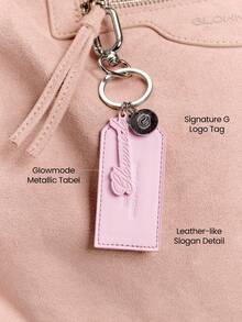 GLOWMODE Ready Set Glow Metallic Logo Keychain Bag Charm With Cursive Tag Leather-Like Label Accessory Travel Vacation Gym Daily Casual Wear - Pink - View 3