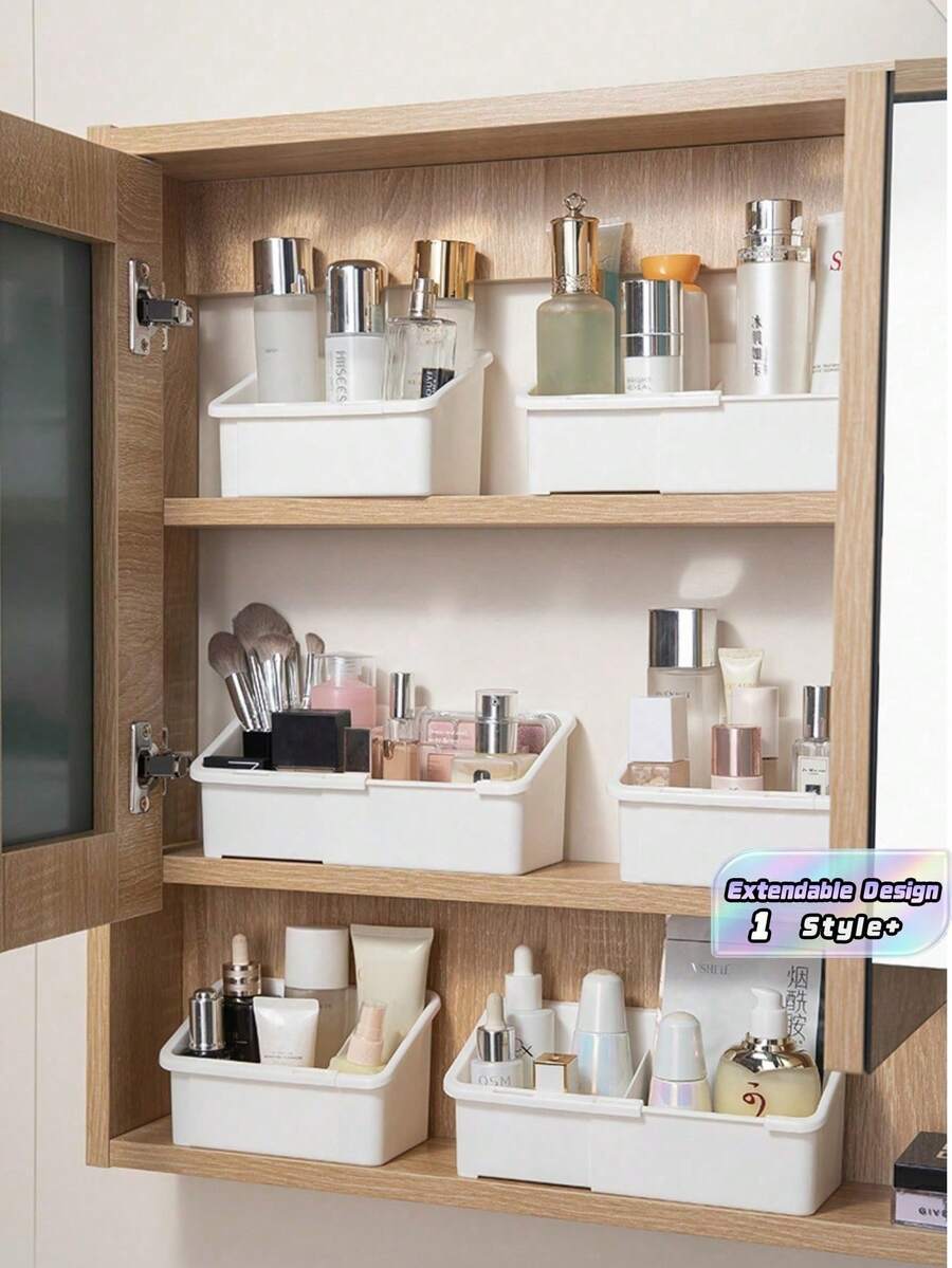 1PC Adjustable Durable Expandable Space Saving Vanity Organizer For Bathroom Cosmetics Lipstick Cotton Pads Storage Holder Rack Shelf Must Have - Multicolor - View 1