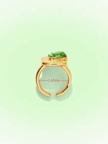 Popjeli Rectangle Open Ring, Glossy Gold Thick Wide-Sided Retro Dinner Ring - Gold - Green Diamond - View 9
