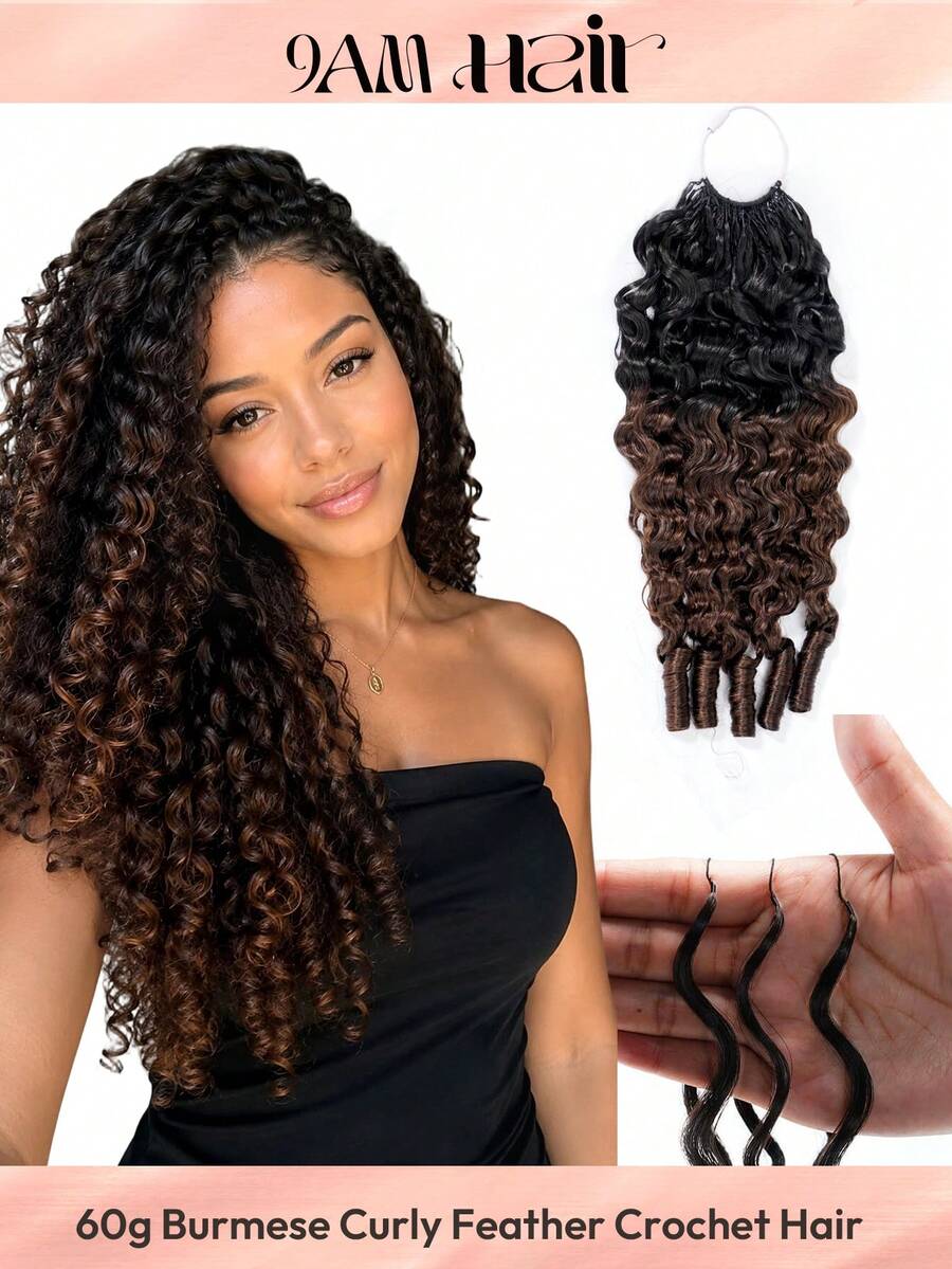 Boho Braids Brumese Curly 60g 50股女性用人髮鉤編髮 14-22英吋 100% Remy 人髮捲束 預分束隱形 Miracle Knots 羽毛鉤編人髮 波希米亞接髮 漸層色 T1B/4# - S1B/4 - 查看 1