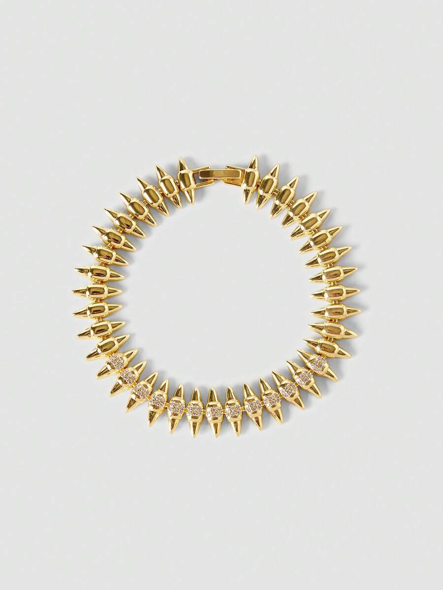 MortiRose 18K Gold-Plated Pointed Oval Stitching Stylish Retro Bracelet - Yellow Gold - View 1