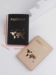 Found Favorite 2 Cute Gold-Plated Style Multi-Layer Passport Clips Two Pieces Set, Suitable For Men And Women, Couples, With Letters + Map Patterns - Black + Khaki - View 3
