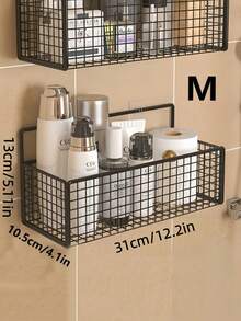 1/2Pcs Wrought Iron Bathroom Storage Rack Wall Mounted No Drilling Space Saving Cosmetics Kitchen Organizer Perforation Free Hanging Shelf Sturdy Rustproof Multi Functional Home Essentials Bathroom Accessories Kitchen Storage - Black - View 10