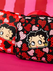 Betty Boop x SHEIN Vintage Heart Print All-Purpose Zipper Pouch, Multi-Use For Personal Care, Cosmetics, Tech Accessories, Portable Design - Black red - View 7