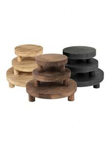 1PC Nordic Style Wooden Flower Pot Tray Set Multiple Sizes Stable Round Plant Stand For Indoor Outdoor Succulent Green Plants Home Decor Display Shelf Space Saving Organizer - Multicolor - View 2