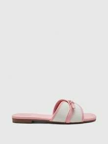 CUCCOO BIZCHIC 女款新款時尚粉色極簡扣環拼色平底涼鞋 - 粉色 - 查看 2