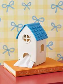 Joivida Cute Cartoon House-Shaped Tissue Holder With Textured Tiled Roof, Available In Blue And Red Roof Options, It Allows Easy Access To Paper Tissues. It Works As Practical Daily Storage As Well As Charming Decorative Ornament To Spruce Up Living Room - Multicolor - View 5