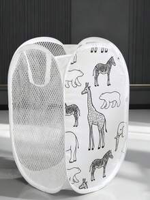 1pc Foldable Storage Box For Toys & Stuffed Animals, Portable Pop-Up Mesh Laundry Basket With Handles, Large Capacity Breathable Organizer For Bathroom Dirty Clothes, Summer Outdoor Travel Essentials - Cartoon Version - View 9