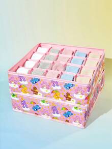 SHEIN X Care Bears Care Bears Printed Fabric Drawer Storage Set, Multi Size Storage Box With Divider Panel Foldable Underwear Socks Storage Box Suitable For Wardrobes And Dressers - Pink - View 3