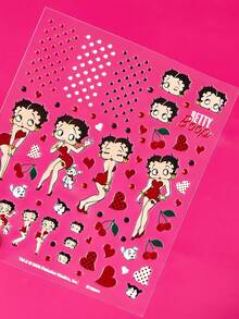 Betty Boop x SHEIN 復古女士亮片美甲貼紙，多用途水轉印貼，適用於美甲藝術、水瓶、文具與筆記本，DIY - 彩色 - 查看 3