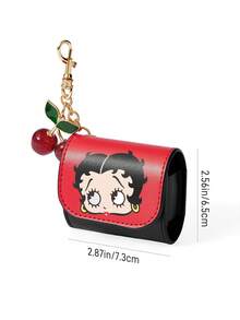 Betty Boop x SHEIN 復古女士印花藍牙耳機保護殼，附櫻桃吊飾掛鉤，硬殼防震，可掛在包包上，適合女生日常攜帶無線耳機 - 彩色 - 查看 8