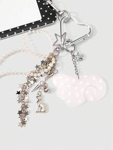 ROMWE 1 Set Of Fashionable Star Wing Card Cover Printed Picture Plus Fringed Beaded Bag Accessory Buckle, Sweet And Cool, Spice Girl Y2K Is Suitable For Dec - star - View 3