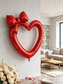 Embroidered, Open-Work Heart-Shaped Bow With Aluminum Foil Balloon. Perfect For Girls' Birthday Parties, First Birthday Decorations, Engagement Proposals, Friend Gatherings, And Backdrop Decorations For Dessert Tables. - 3Pcs Hollow Love Bow - View 4