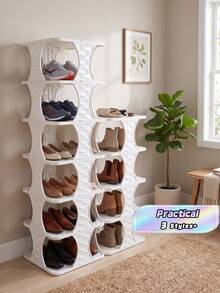 Foldable Shoe Rack - Ideal For Narrow Closets, Space-Saving, Plastic Shoe Organizer Rack, Suitable For Entryway, Efficient Space Utilization For Home/Dorm - Beige - View 1