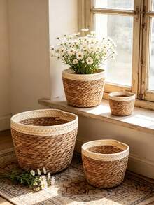 1/2/3PCS Natural Seagrass Woven Planter Basket Set Large Medium Small Boho Farmhouse Coastal Wall Hanging Flower Pot Holder Storage Organizer For Living Room Bathroom Home Decor Spring Summer Gift Must Haves - one size fits all - View 6