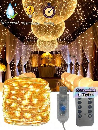 1PC Warm  Remote Controlled Fairy Light, USB Powered LED String Light With Timer,, For Festival Indoor Outdoor Decoration, 8 Light Modes