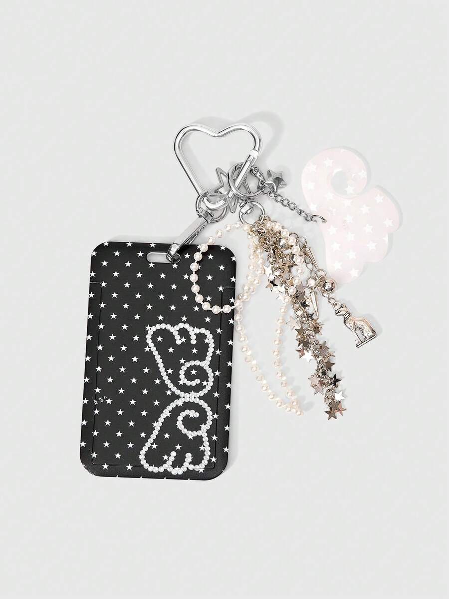 ROMWE 1 Set Of Fashionable Star Wing Card Cover Printed Picture Plus Fringed Beaded Bag Accessory Buckle, Sweet And Cool, Spice Girl Y2K Is Suitable For Dec - star - View 1