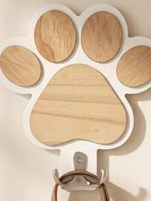 1pc Handcrafted Wooden Paw Print Wall Hook - Polished Finish, Perfect For Towels & Clothes Storage In Bedroom And Bathroom Decor - Multicolor - View 4