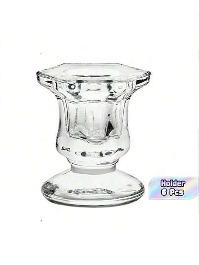 6 piezas de portavelas de vidrio hexagonal, base de cristal falso transparente, candelabro de vidrio de estilo europeo premium, adornos de centro de mesa para el hogar, fiesta nupcial, cumpleaños, Navidad y decoración de mesa de Acción de Gracias