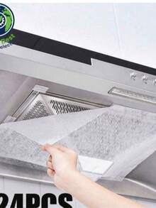 12/24pcs Disposable High Efficiency Smokeless Kitchen Range Hood Oil Filter Papers, Universal Size, With Durable Adhesive Protective Film - A - View 4