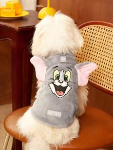 TOM & JERRY X PETSIN 1 Piece Embroidered Cat Or Mouse Pattern Plush Warm Sleeveless Non Slip Jacket With Traction Buckle, Suitable For Cats And Dogs, Perfect For Comfortable Indoor Warmth And Outdoor Winter Walks - Multicolor - View 7