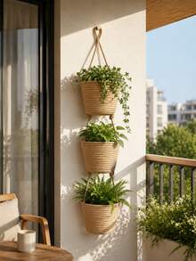 1 Three-Layer Rope Woven Hanging Storage Basket - Detachable Decorative Organizer, Suitable For Living Room, Bathroom, And Bedroom, Backdoor Hanging Storage Basket With Multiple Storage Compartments - multicolor - View 1