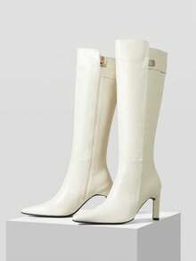 MOTF WOMEN'S FASHION COMMUTER VERSATILE SLIM HIGH HEEL KNEE-HIGH BOOTS VALENTINE'S DAY - Off-white - View 2