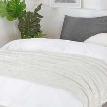 Cirelle Soft Knit Throw Blanket With Fringe, Cream White Textured Geometric Diamond Lattice Pattern Decorative Blanket For Couch, Sofa, Bed, Living Room & Farmhouse Decor - Beige - View 6