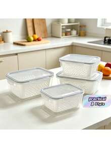 Food Storage Box Set With Drain Basket And Lid - Leak-Proof, Refrigerator, Reusable Multi-Functional Kitchen Storage Boxes, Suitable For Fruits, Vegetables, And Food. - Multicolor - View 1