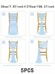 10pcs Elegant Light Blue Chiffon Chair Back Cover Set, Corridor Wedding Chair Back Decoration, Church Banquet Ceremony Reception Chair Set, Photography Props, Birthday Party Home Decor - Baby Blue - View 10