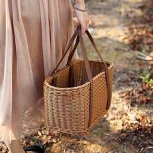 Wicker Shopping Basket With Handles - A Reusable Handwoven Market Basket Suitable For Grocery Stores, Farmers Markets, Harvesting, Picnic Bouquet Collection, And Home Storage. - Picnic Basket - View 4