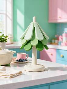 Joivida 1PC/1SET Tree Shaped Foldable Heat Resistant Trivet, Gradient Green Silicone Pad With Creative Tree Modeling, Smooth Solid Surface And Split Foldable Design, Works As Anti-Scald Table Protector To Block High Temperature And Prevent Tabletop Scratches - Multicolor - View 3