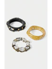 Noxbound A Fashionable Gothic Niche Popular Square Fine Glitter Transparent Beaded Gold Rivet Black Round Resin Bracelet For Mom/Lady/Girl/Mother,/Gothic/Fashi - Multicolor - View 2