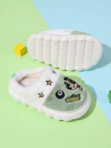 THE POWERPUFF GIRLS X SHEIN Fun And Cute Cartoon Girl Green Fashion Versatile Princess Wind Soft And Warm Winter Indoor Light And Durable Children's Home Slippers - Green - View 6