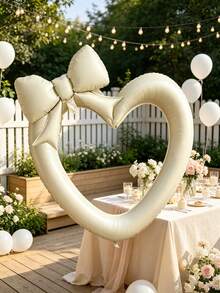 Embroidered, Open-Work Heart-Shaped Bow With Aluminum Foil Balloon. Perfect For Girls' Birthday Parties, First Birthday Decorations, Engagement Proposals, Friend Gatherings, And Backdrop Decorations For Dessert Tables. - 3Pcs Hollow Love Bow - View 9