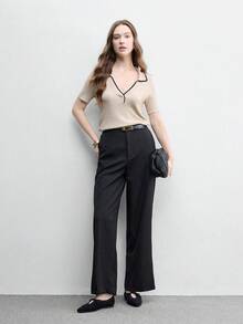 CUCCOO BIZCHIC 女款春秋麂皮小方頭V領金屬扣平底瑪麗珍鞋，復古法式低鞋面軟底 - 黑色1 - 查看 6
