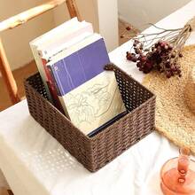 Haus Hana 1Set Boho Rattan Desktop Storage Basket Set Of 3, Handwoven Wabi-Sabi Vanity Organizer, Oriental Zen Style Cotton Rope Basket For Desk, Office, Shelf, Small Items Storage - View 6