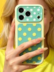 ShellaStory Minimalist Dopamine Color Blocked Polka Dots Phone Case Compatible With IPhone 17 Pro Max 17 Pro 17 Pro 16 14 13 15 Pro Max 14 15 16 Plus 14 15 13 16 17 Simple Protective Cover - Yellow - View 2