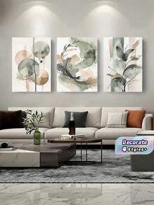 3Pcs Unframed Abstract Watercolor Canvas Wall Art, Minimalist Green Beige Ink Wash Triptych Prints, Modern Neutral Abstract Paintings For Living Room, Dining Room And Bedroom Home Decoration - multicolor - View 1