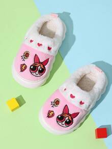 THE POWERPUFF GIRLS X SHEIN 趣味可愛卡通女孩粉色時尚百搭公主風 柔軟保暖冬季室內輕便耐穿兒童居家拖鞋 - 粉色 - 查看 1