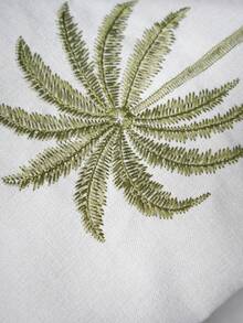 Cirelle 1pc/2pcs Double Palm Tree Embroidered Throw Pillow Covers, Linen‑Textured Square Cushion Cases, Neutral Tropical Coastal Boho Farmhouse Decor For Sofa Bedroom Bay Window Homestay Apartment, Pillow Insert Not Included - Two coconut trees green - View 8