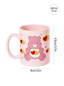 SHEIN X Care Bears 400ml (13.5oz) 淡粉色愛心卡通熊陶瓷馬克杯 大容量家用咖啡飲水杯 女生可愛印花水杯 適合居家辦公室 情侶與女友情人節生日禮物 日用禮品杯 - 粉色 - 查看 5