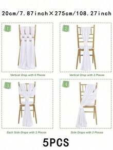 10pcs Elegant White Chiffon Chair Back Sash Set, Corridor Wedding Chair Back Decor, Church Banquet Ceremony Reception Chair Set, Photography Props, Birthday Party Home Decor - White - View 11